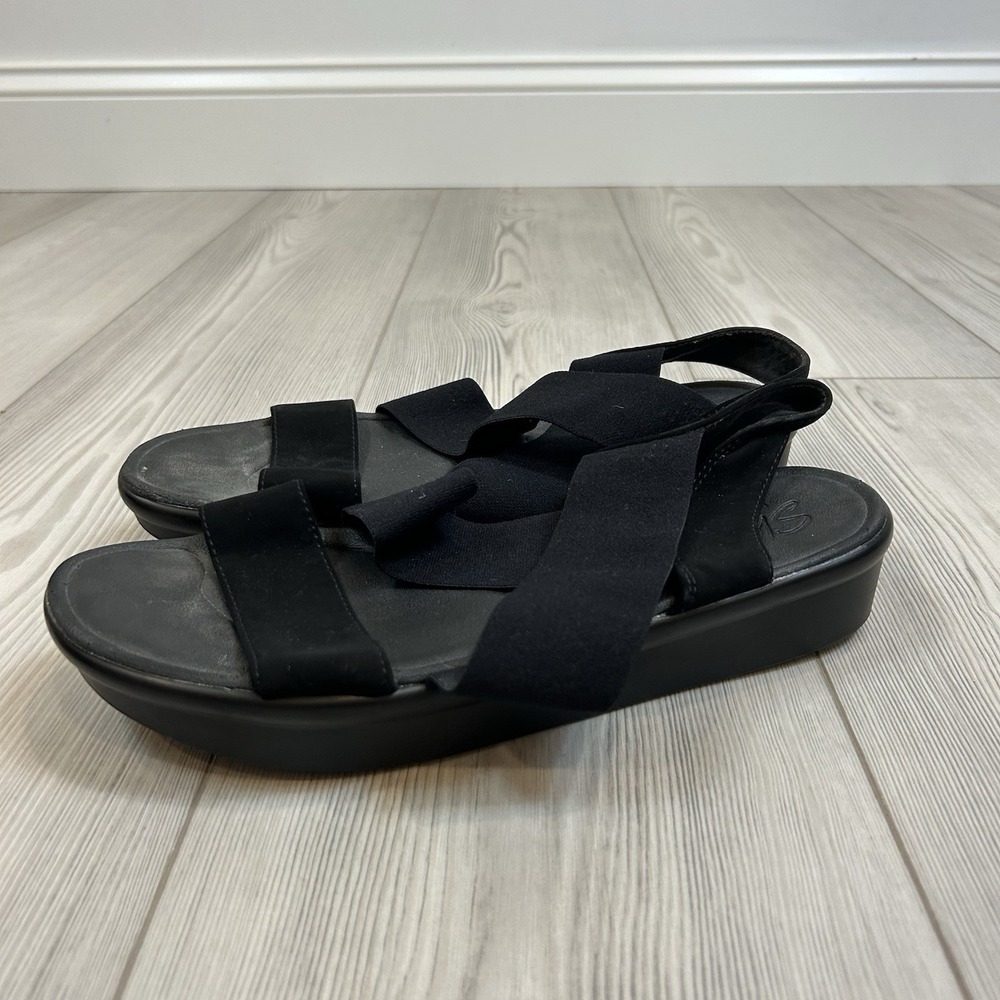 Skechers Sandals Womens 10 Bumblers Strappy Black Hook & Loop Wedge Casual